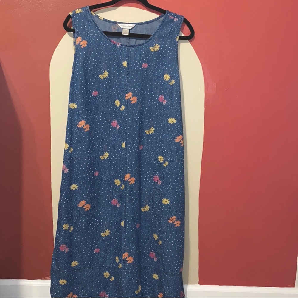 Vintage Christopher & Banks Floral denim cotton Shift Dress SZ L